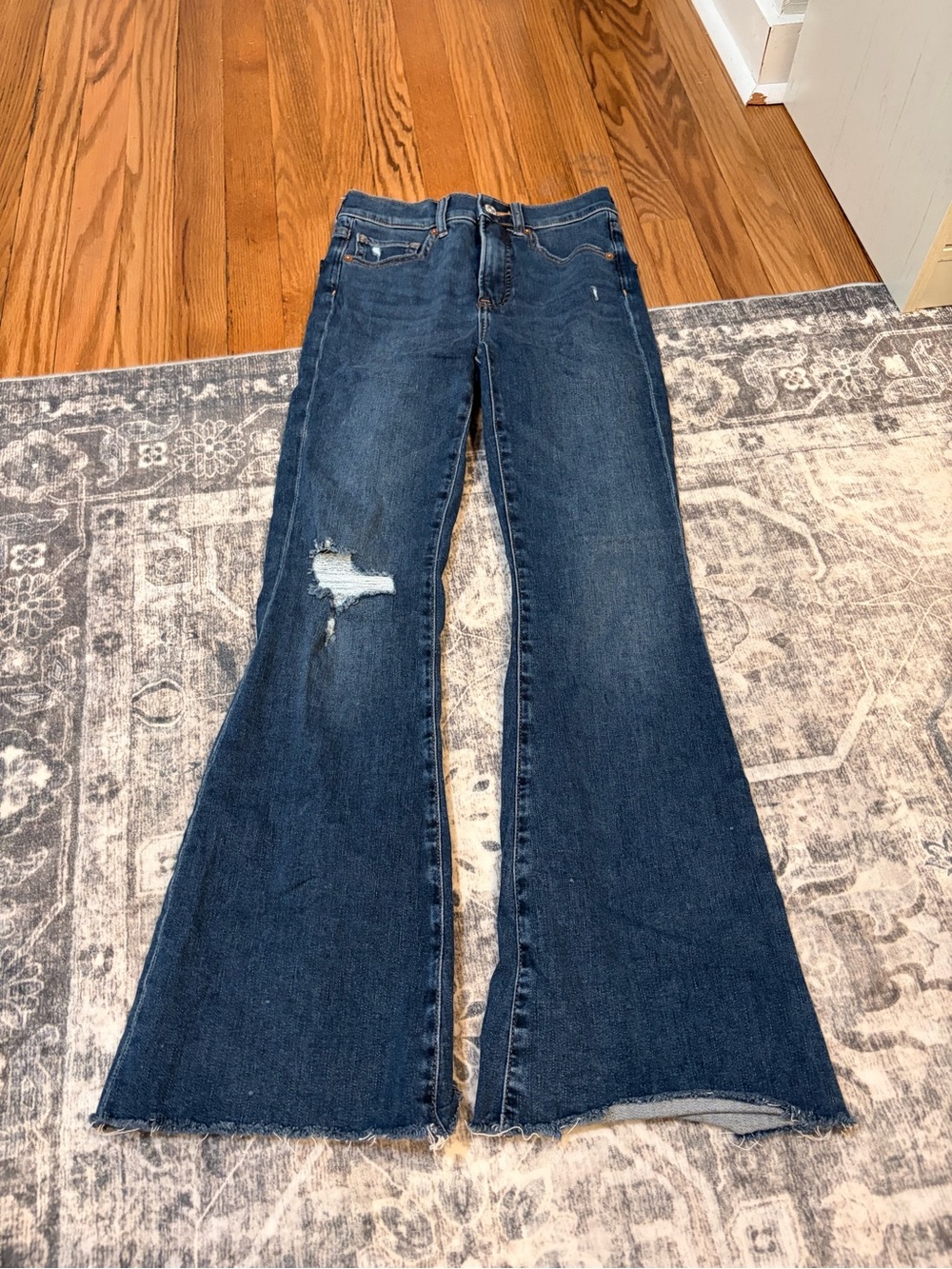 Express Indigo Distressed Flare high rise Jeans